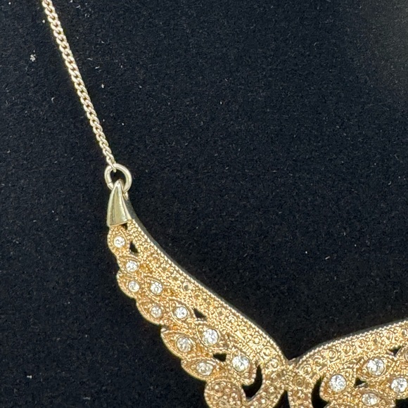Gold & Rhinestone Wing Pendant Necklace 8” - Picture 4 of 6